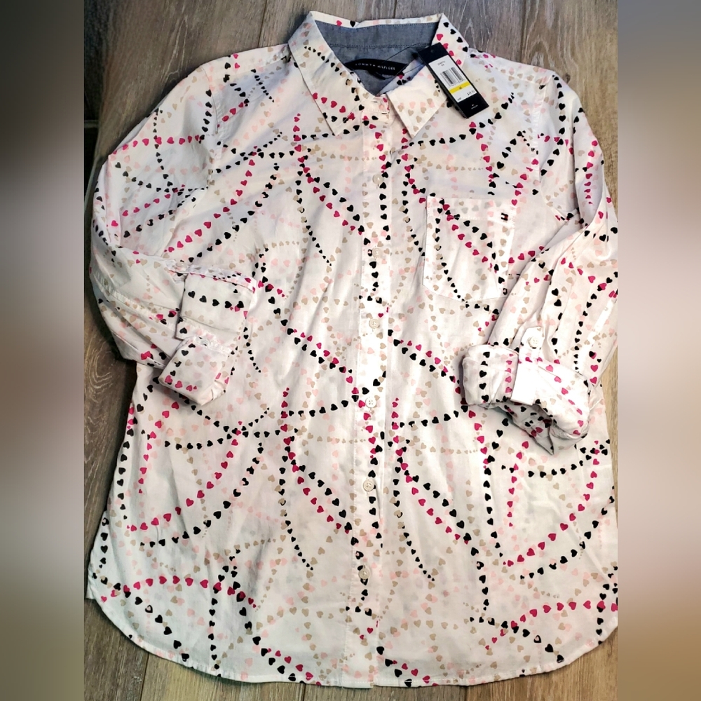 💖💖Women's Tommy Hilfiger oversized white blouse with heart print Size M